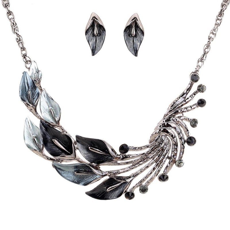 YAZILIND Ethnic Style Black Peacock Chunky Bib Earrings Necklace Jewelry Set Wedding Party - Image 1